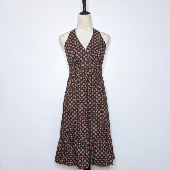 Merona Dresses & Skirts - Vintage 90s Y2K Brown & Pink Halter Midi Cotton Dress with Ruffle Bottom Size S